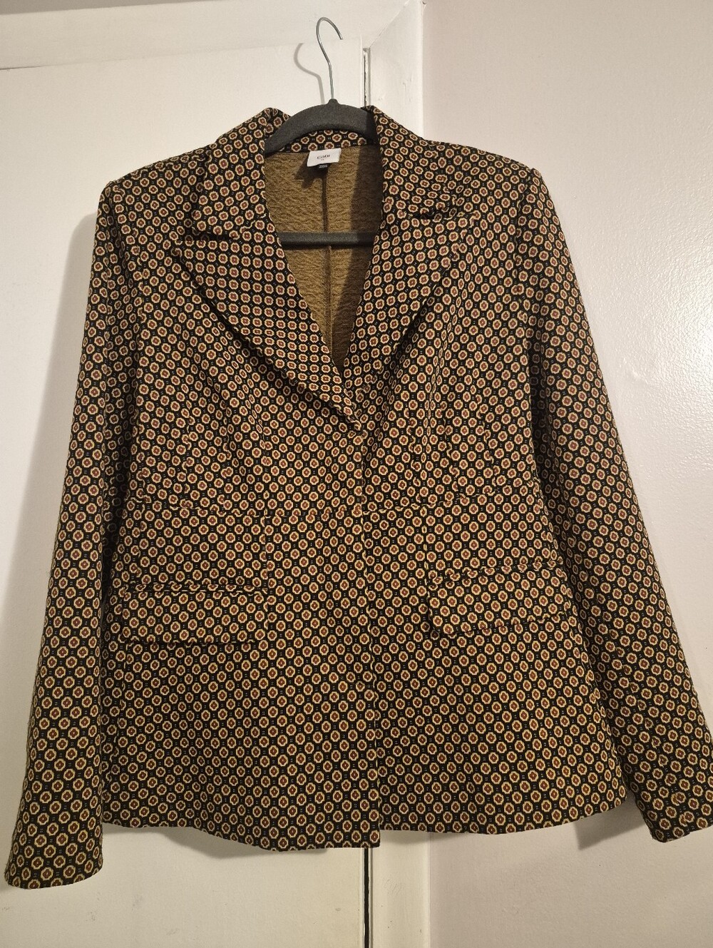 Woven Geometric Print Women's Blazer Jacket - Brown